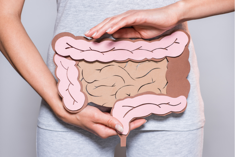 femme mettant en avant son ventre. microbiote intestinal